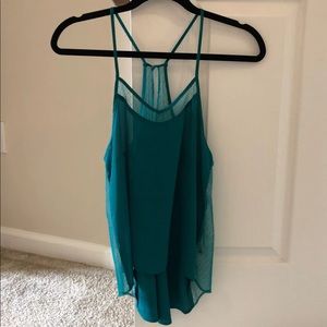Teal Flowy mesh tank top blouse